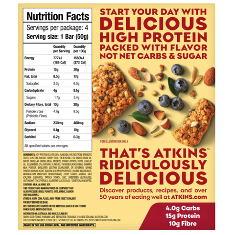 Soft Baked Blueberry Bars Box with 4 bars x 50 grams