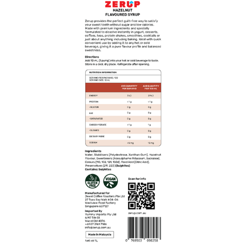 Zero Sugar Hazelnut Syrup 1L