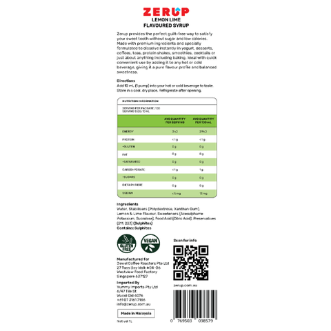 Zero Sugar Lemon Lime Syrup 1L