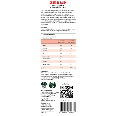Zero Sugar White Peach Syrup 1L