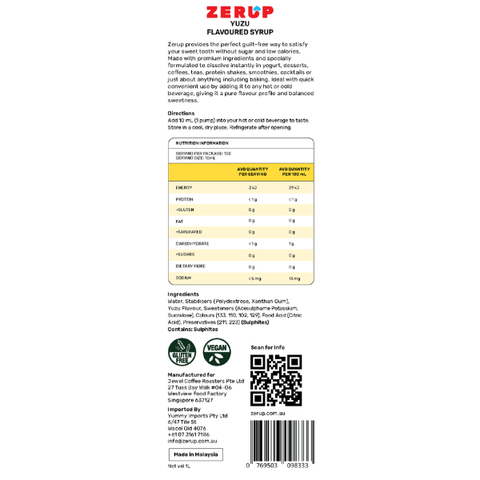Zero Sugar Yuzu Syrup 1L