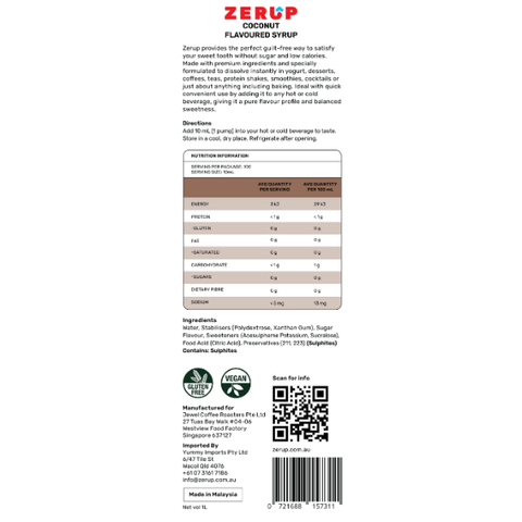 Zero Sugar Coconut Syrup 1L