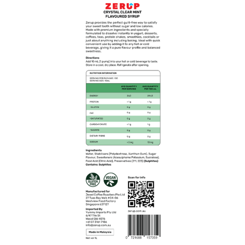 Zero Sugar Crystal Clear Mint Syrup 1L