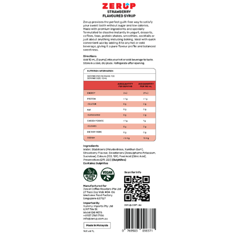 Zero Sugar Strawberry Syrup 1L