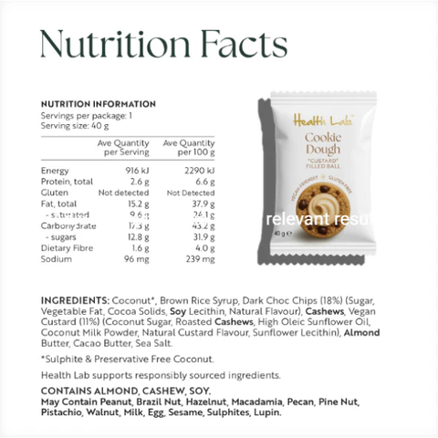 Health Lab Custard Filled Cookie Dough Ball 40g