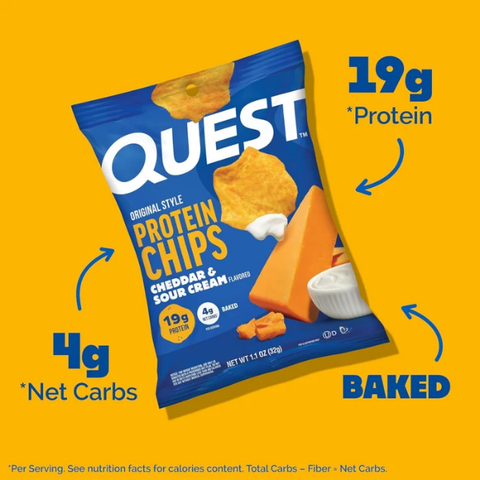 Quest Cheddar & Sour Cream Protein Chips - 32gm x BOX OF 8