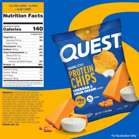 Quest Cheddar & Sour Cream Protein Chips - 32gm x BOX OF 8
