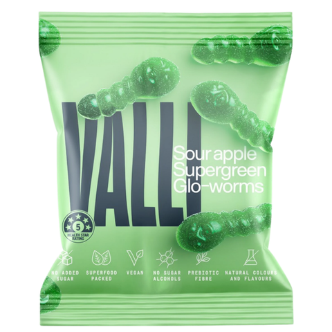 Valli Snacks Sour Apple Super Green Glo-Worms 50g