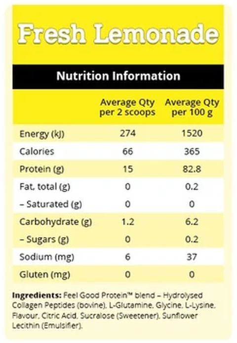 Feel Good Protein Water Fresh Lemonade nutrition information