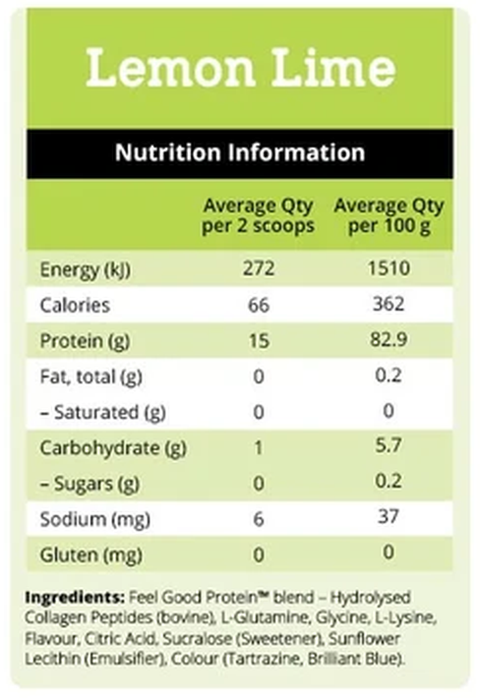 Feel Good Protein Water Lemon Lime nutrition information