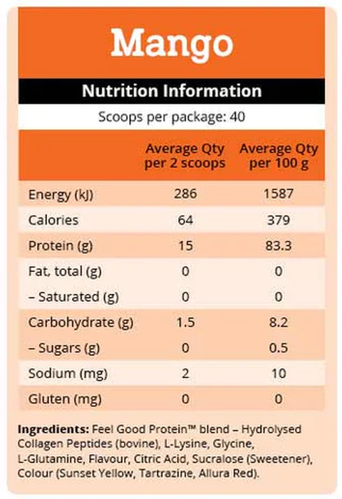 Feel Good Protein Water Mango nutrition information