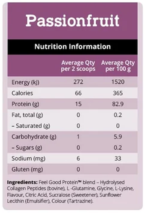 Feel Good Protein Water Passionfruit nutrition information