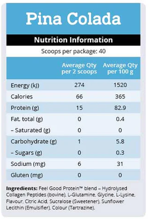 Feel Good Protein Water Pina Colada nutrition information