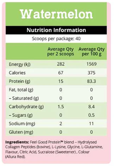 Feel Good Protein Water Watermelon nutrition information