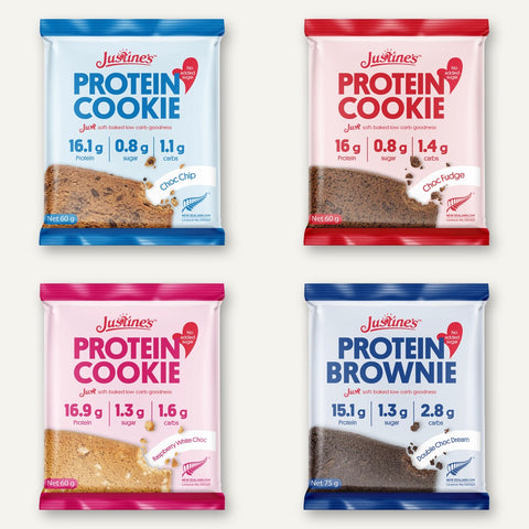 Justine's Protein Cookie Sample Pack - front of all four packs