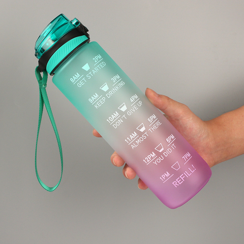 Motivational Time Marker Water Bottle 900ml- Green/ Purple