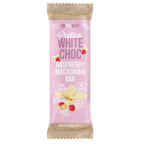 White Choc Raspberry & Macadamia 35g